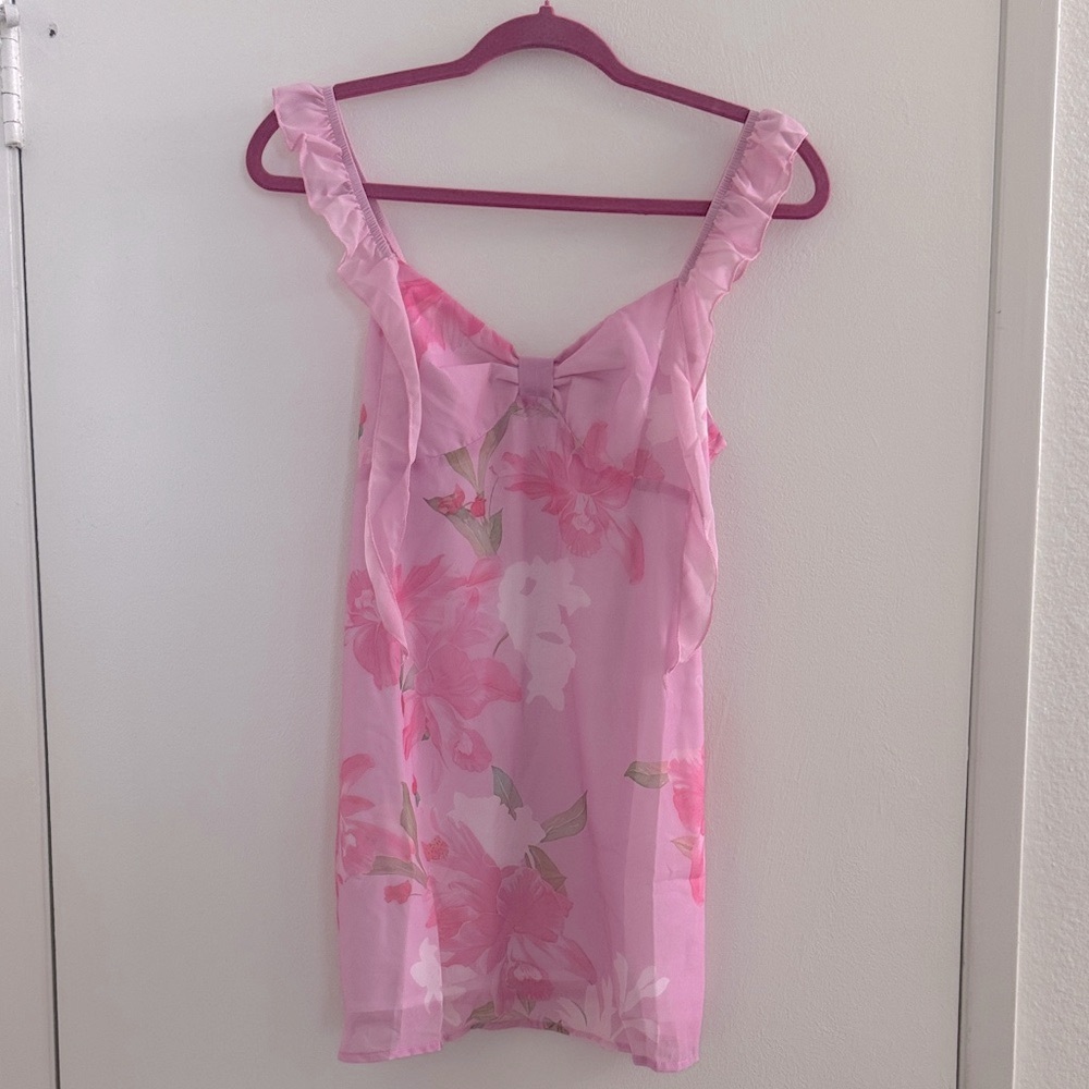 Pink Floral Ruffle Strap Top